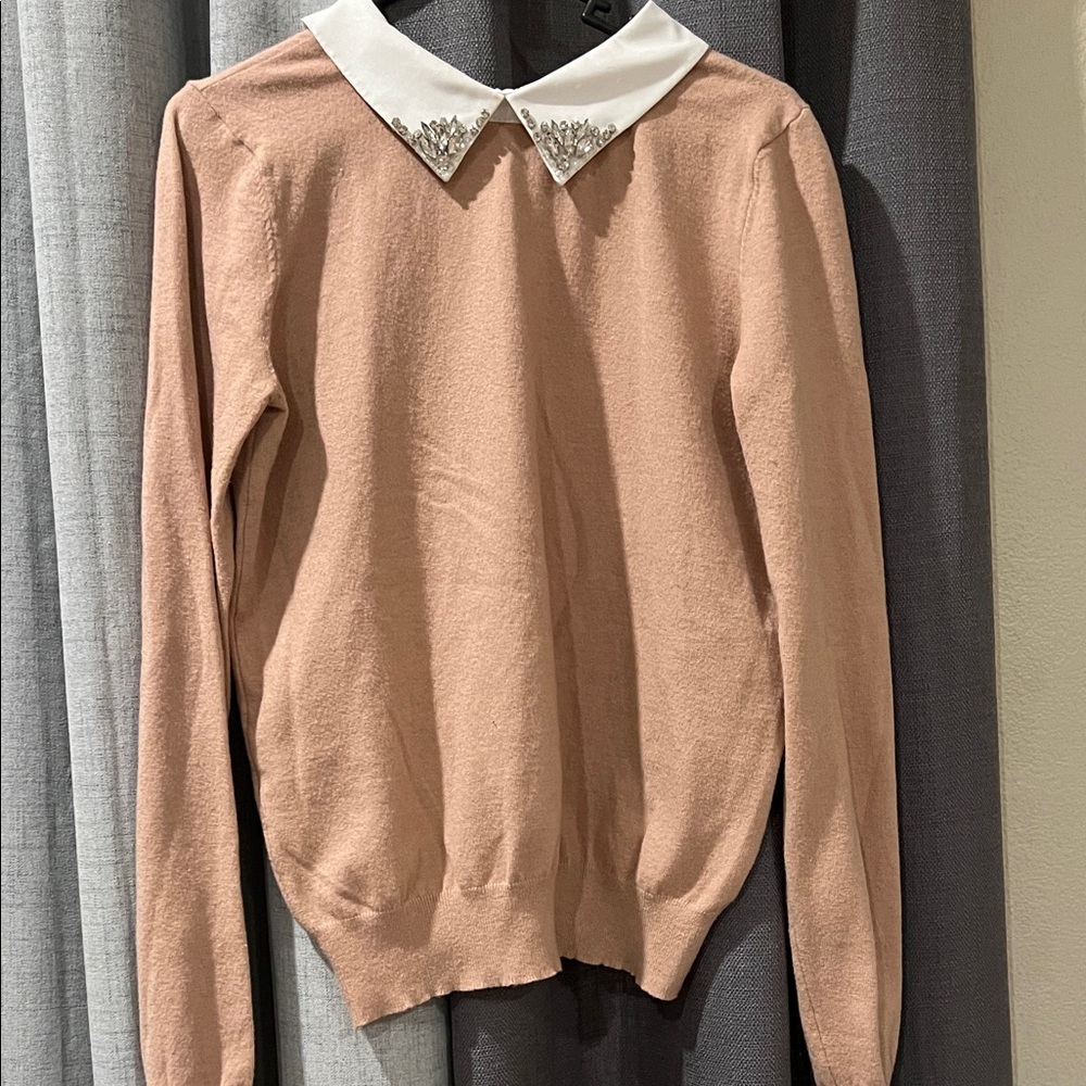 Forever 21 Pink Sweater with Embellished White Collar